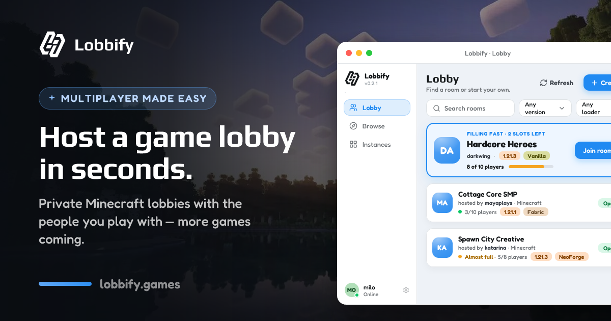 Lobbify — host a Minecraft lobby in seconds